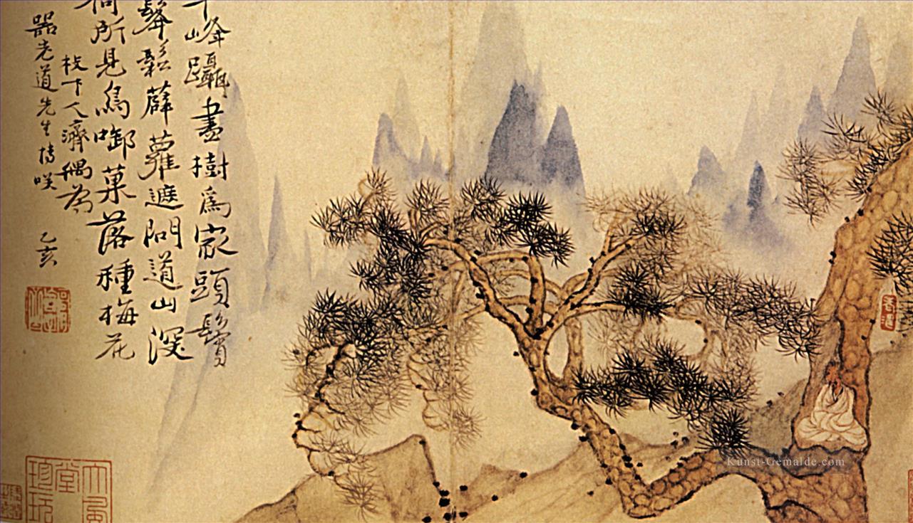 Shitao in der Meditation am Fuße der Berge unmöglich 1695 alte China Tinte Ölgemälde